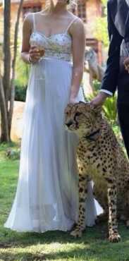 Beaded White And Silver Evening Dress