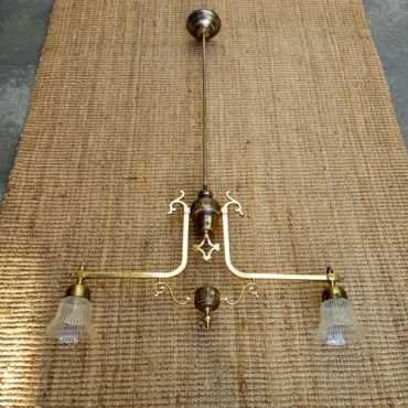 Beautiful brass Edwardian light fitting, Edwardian glass lamp shades, very pretty, some blemishes