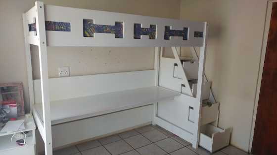 Bed and study combo with storage ladder and matress