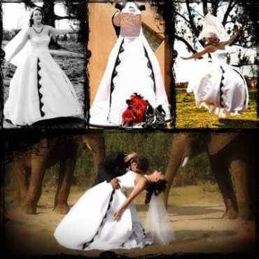 Black and White Wedding dress and Accessories for sale.