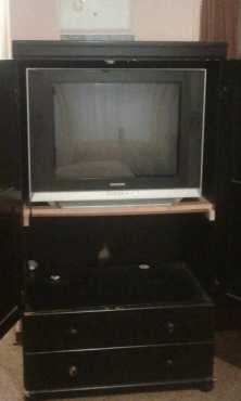 Black cupboard with two drawers with Samsung 74 cm TV