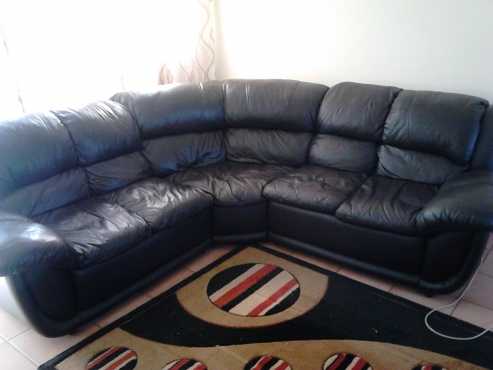 Black Leather Upper Corner Lounge for Sale