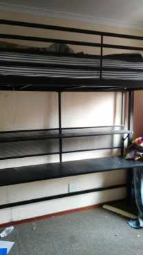 Black steel bunkbed with table