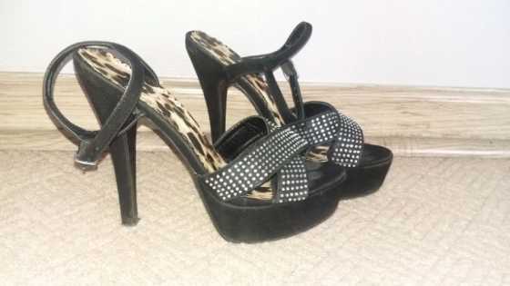 Black Strappy Diamante Rage High Heels for Sale - Size 5