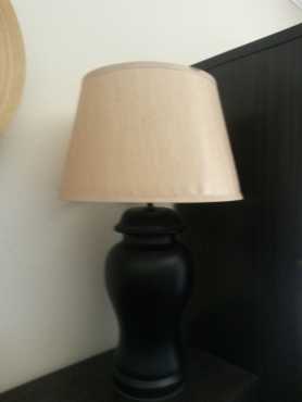 Black wood table lamp with lampshade