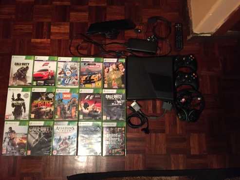 Black Xbox 360 with 16 games