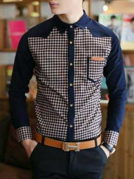 Blue check button shirt