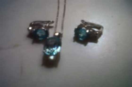 Blue topaz pendant and earring set