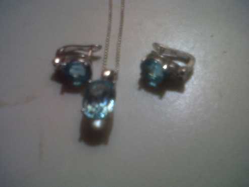 Blue topaz pendant and earring set