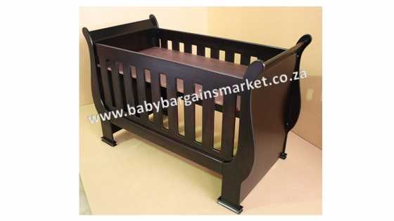 Brand New Burgundy Sleigh Cot (Convert into toddler bed)