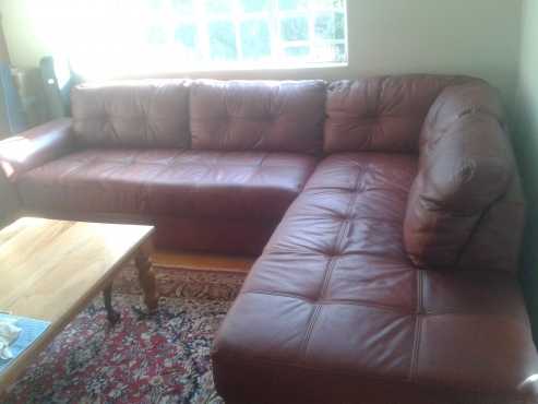 Brand New mahogany corner leather couch