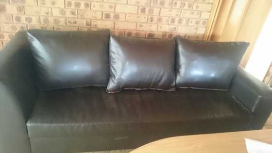 Brown artificial leather sofas in excellent condition