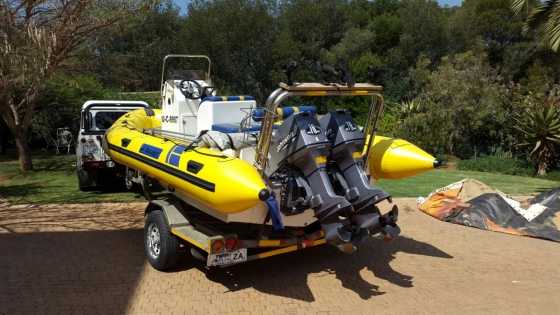 Buccaneer 500 Wide with 2 x 70hp Johnson TampT and Hydraulic steering