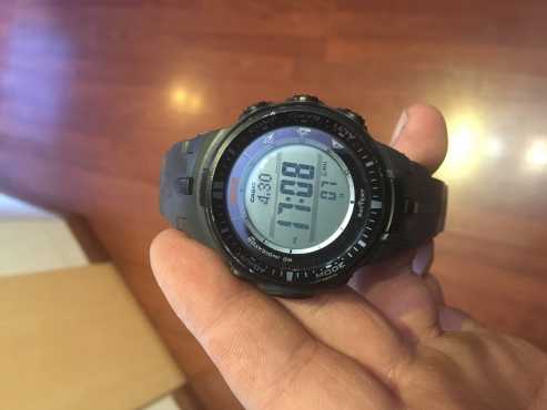 Casio Protrek PRW-3000 Triple Sensor watch. Solar powered, with barometer, altimeter, and compass.