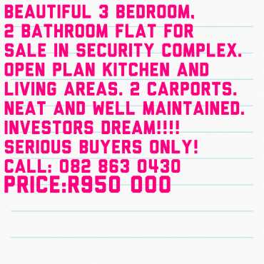 Charming flat for sale in security estate