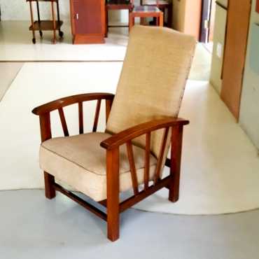 Charming mid century arm chair, reclines, solid wood, very sturdy, some blemishes R1300