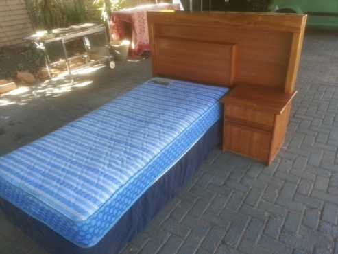 Cherry wood single bed headboard plus mattrass and base