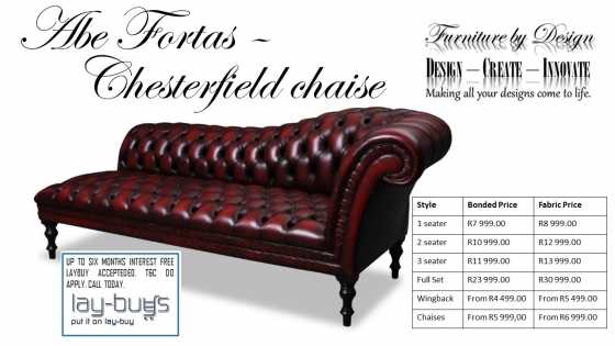 Chesterfields available with six months laybuy options