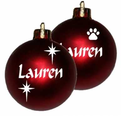 Christmas baubles personalised with your name.