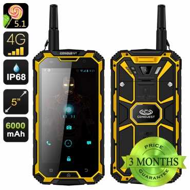 Conquest S8 Pro Rugged Smartphone  IP68, 5 Inch Gorilla Glass 4 Screen, 4G, GPS, IR, Walkie Talkie,