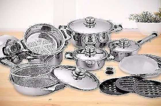 Cookware set 16 PC Stainless Steel 1810, 11 Layer Capsuled Set with Thermostat lids. Brand New