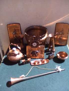 Copper and Brass Ornaments - Job Lot - including beautiful Beaten Copper Urn