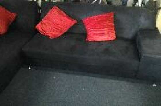 Corner Couch material black with cushions for sale