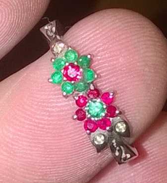 Custom Sterling Silver Ruby and Emerald ring