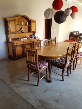 Dining room table 8 seater plus 8 chairs and matching cabinet