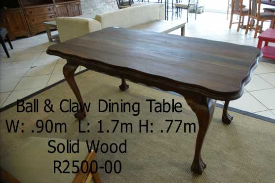 Dining Table - ball amp claw - solid wood.  See photos for measurements.