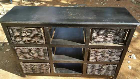 Dresser with wicker basket drawers