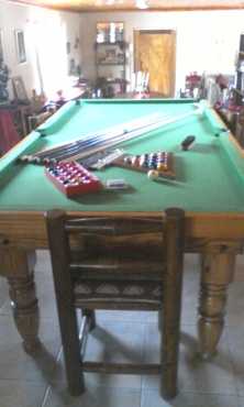 Equipped  SnookerPool table with top lid and 8 chairs for sale