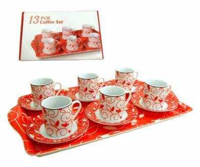 ESPRESSO CUP AND SAUCER SET RED FLOWER