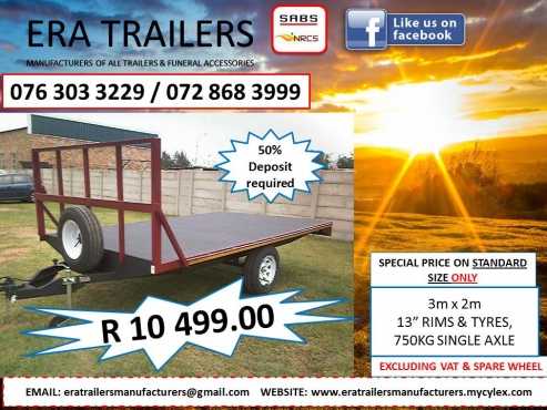 fLAT DECK TRAILER FOR SALE NOW ONLY R10,499.00 SABS APPROVED