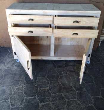 Food Server Farmhouse series 1600 with 4 drawers and 2 doors Mobile - Raw