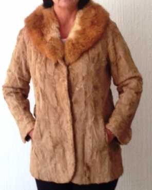 Fur coat Swakara coat with Opossum collar