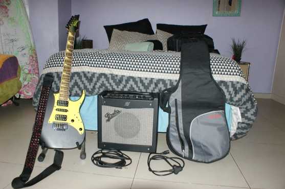 Gio Ibanez guitar, fender mustang I 70watt amp