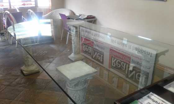 Glas Table and Pillars for Sale