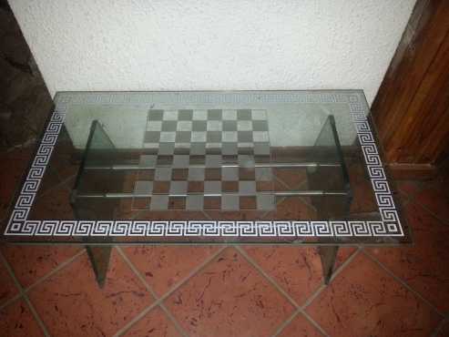 Glass chess coffee table