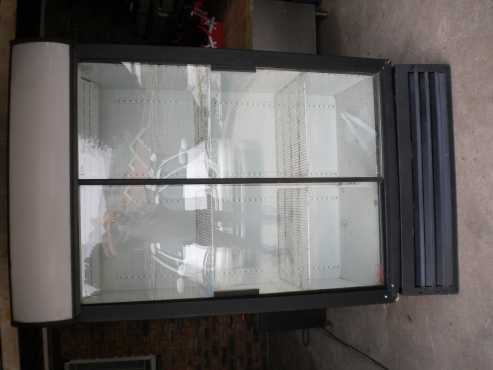 Glass door fridge.