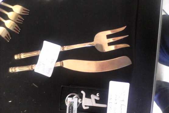 Gold knife and fork set