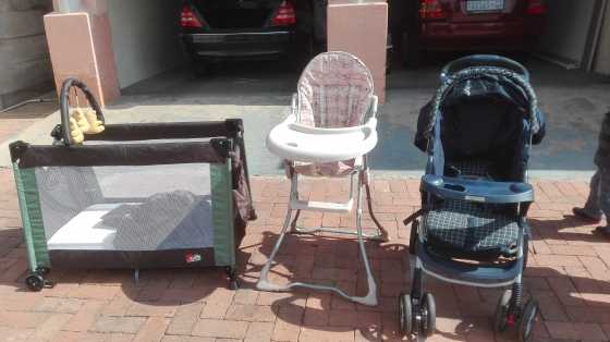 Graco Pram, camp cot amp feeding chair