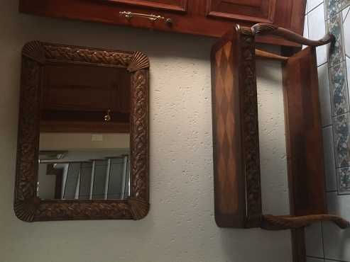 Hand-carved console table and matching mirror for sale