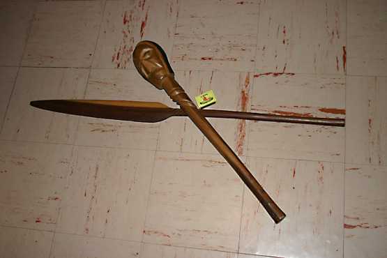 Hand-Carved Knopkierrie and Spear