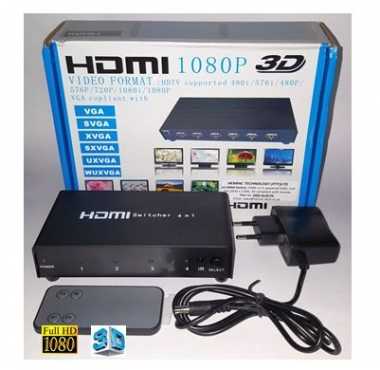 HDMI SWITCH 4x Input, 1x Out, Full HD, 3D, remote, PSU 5V DC