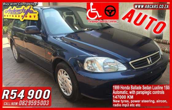 Honda Ballade Sedan Luxline 150i Automatic, with paraplegic controls 1999 model  147000km New tyres,