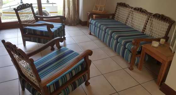 Imbuia lounge suite. 3 x seater couch and 2 x seaters. Very good condition