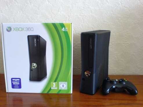 In Box, Like Brandnew Superslimeline Xbox 360 Matt Black Edition with 4 games amp wireless Controller.