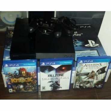 In Box, Like New Matt Black Playstation 4, 1000GB 1TB with 4 Latest Games amp 2 wireless Controllers.