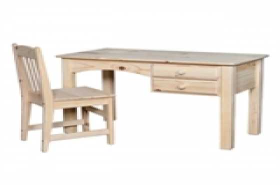 Jnr 2 draw  desk in raw pine wood with chair